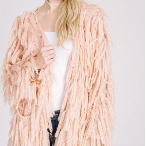 Fringe Sweater Cardigan- BLUSH - Picture 4 of 8